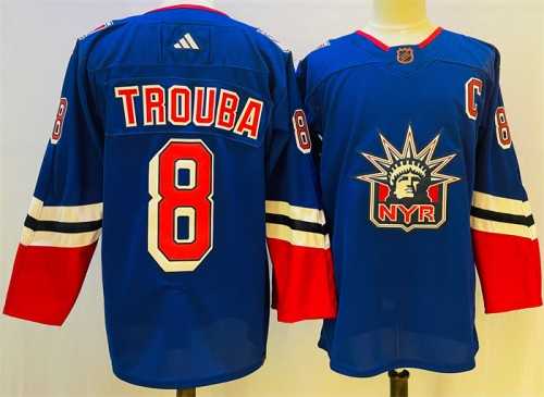 Men%27s New York Rangers #8 Jacob Trouba Blue 2022-23 Reverse Retro Stitched Jersey->new york rangers->NHL Jersey